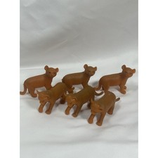 Lot Of 6 Hard Plastic Safari Zoo Animals Babies Lion Cub Cubs Vtg Toy