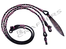 Black Rope Multicolor Knots Raw Hide Leather Horse Tack Show Romal Romel Reins38