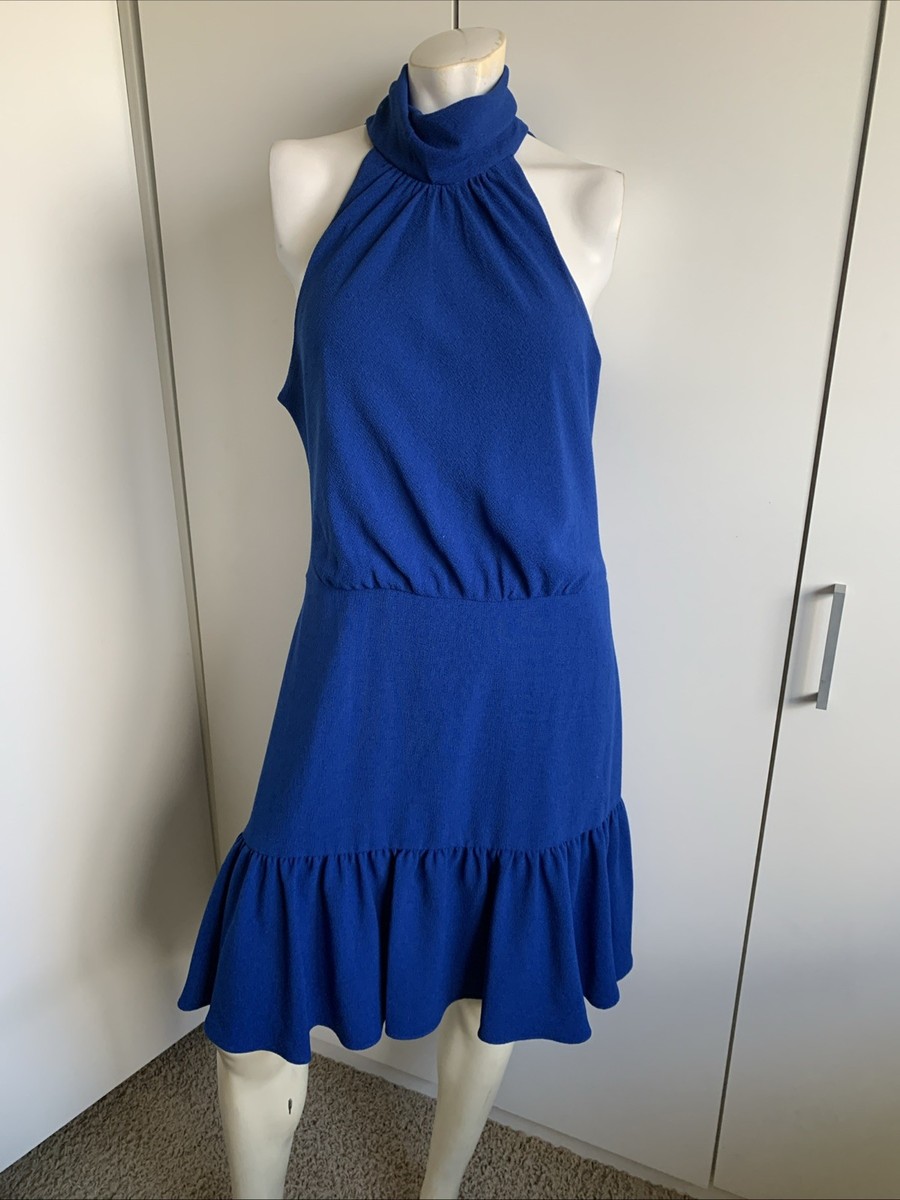 blue betsey johnson halter dress Betsey Johnson size 12 ocean blue sleeveless halter choker ruffle dress