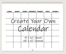 Blank Scrapbook Wall Calendar, Undated, 9 In X 12 In Size Closed, 18 x 12 open