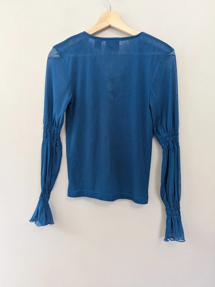 Vintage Y2K Teal Mesh Lace Up Top Jrs. L Fairy Grunge - Image 2 of 4