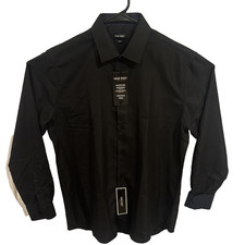 Nine West Slim Fit Moisture Wicking Wrinkle Free Solid Black Dress Shirt
