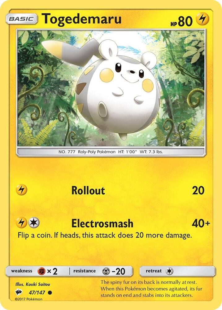 Togedemaru 47/147 SM - Burning Shadows NM Pokémon TCG