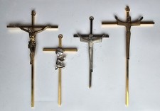 Set of 4 Vintage Hanging Brass Crucifixes Jesus Praying Child Baptism INRI Cross