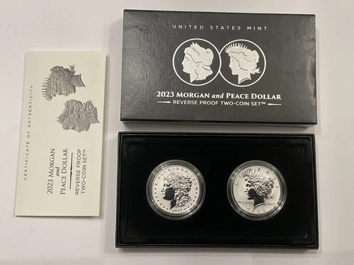2023 Morgan & Peace .999 Silver Dollar 2-Coin REVERSE PROOF Set in OGP w/ COA