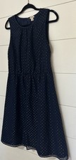 J.CREW Women Navy Metallic Gold Dot Dress Sleeveless Navy Size 10 Zipper Flare