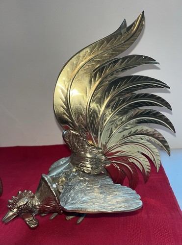 VINTAGE SET PAIR MCM BRASS ROOSTERS IN FIGHTING STANCE 7.5 X 8 - Picture 17 of 19