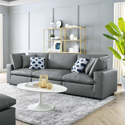 Commix Gray Vegan Leather Modular Sofa Sectional for Modern Living