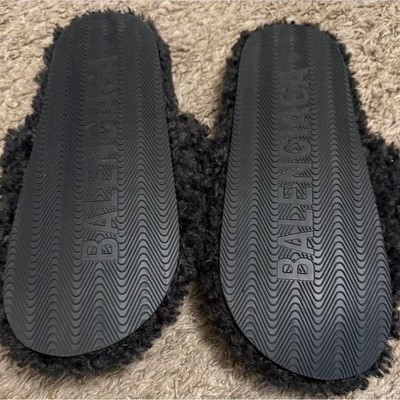 Balenciaga Black Shearling Logo Slides with Red & White  display picture 3