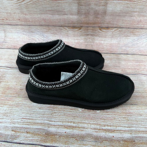 Kirkland Signature Unisex Shearling Slippers Black Suede 7771737 Mens 5 Womens 6