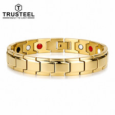 Men  s Gold Magnetic Bracelet 316L Stainless Steel Energy Therapy Link 8.5  