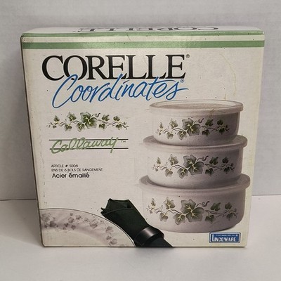 VTG Corelle Coordinates  Callaway  Enamel On Steel Storage Bowl Set W/Lids NEW