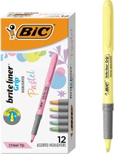 Brite Liner Grip Pastel Highlighter Set, Chisel Tip, 12-Count Pack of Pastel Hig