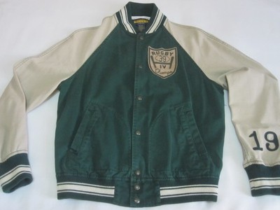 90s polo rugby ralph lauren スタジャン 緑 ダメージ Vintage Rugby Ralph Lauren 