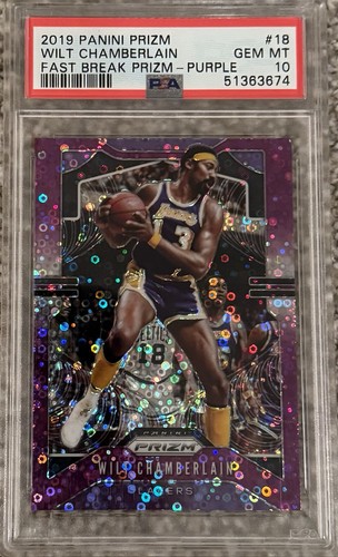 2019 Panini Prizm Fast Break Prizm Purple #18 Wilt Chamberlain #/75 PSA 10