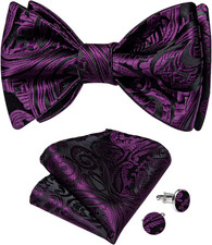 Men Bow Tie Paisley Striped Self-Bow Tie for Men and Silk Woven Bowtie Pocket Sq