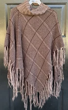Women’s brown Fringed Sweater Poncho Size Large