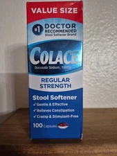 Value Size Colace REGULAR Stool Softener 100mg Docusate Sodium 100 Cap Exp3/2027