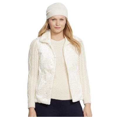 RALPH LAUREN Ivory Quilted Faux Persian Lamb Fur Reversible Vest NWT! Womens M