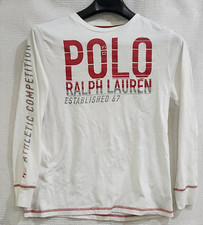 Polo Ralph Lauren RL67 Polo RL Competition Long Sleeve T-Shirt White YOUTH L RED
