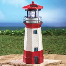 Solar Lighthouse Garden Statue Spinning Guiding Light Outdoor Yard Patio Decor