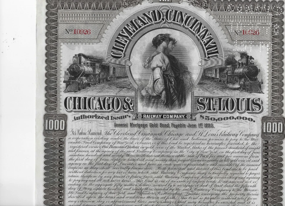 *ANNO 1893 LE FERROVIE DEL WEST * BOND DA 1000 $ IN MONETE D'ORO  ** AUTENTICO - Immagine 2 di 4