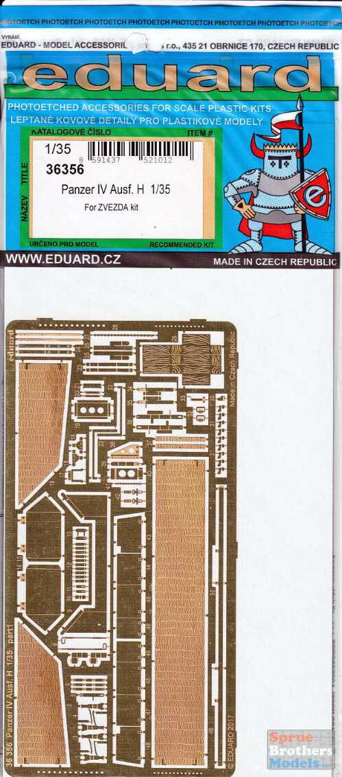 Eduard 1/35 PhotoEtch detail for Panzer IV Ausf. H for Zvezda kit - 36356 Eduard 1/35 PhotoEtch detail for Panzer IV Ausf. H for Zvezda kit - 36356