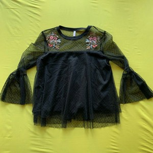 black mesh top with embroidered flowers