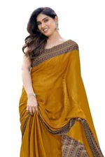 Indian Chiffon Saree With Unstitched Blouse Piece Party Wedding Wear For Women