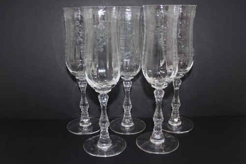 Lenox Fostoria Navarre Etched Champagne Flutes 8 in Set of 5