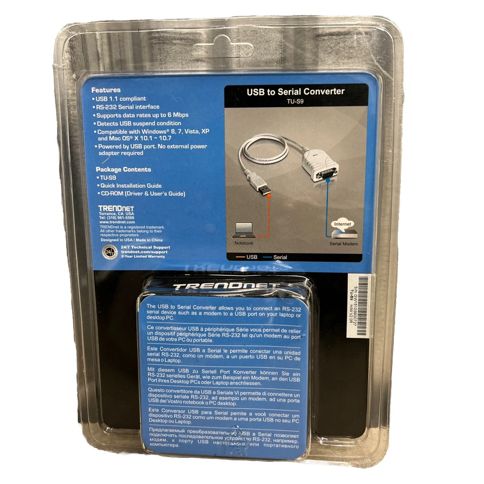 NEW TRENDnet TU-S9 USB to Serial Converter USB to RS-232 Male DB9 Serial Cable - Image 2 of 2