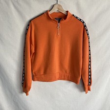 Primark Orange Jumper Sweater New York NYC Size 2XS 4/6 Y2K 1/4 length Zip Top