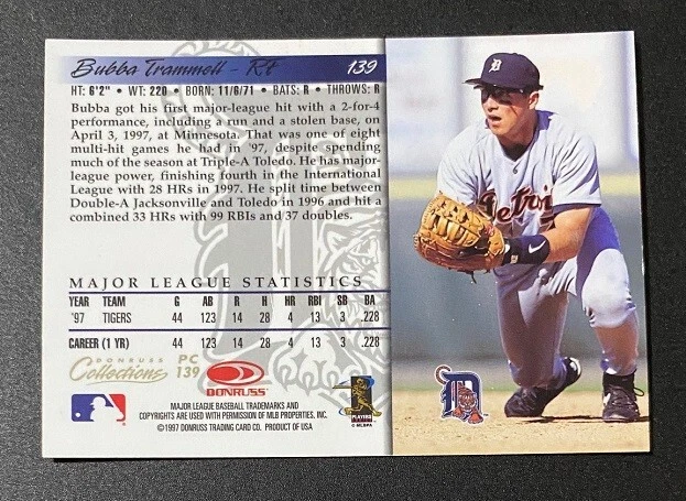 Donruss Collection Bubba Trammell 1998 novato oro preciado Coll Tigers x/400 Foto 2 de 2