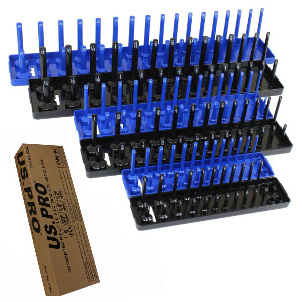 6pc Socket Rail Tray Rack Metric SAE 1/2'' 3/8'' 1/4''  Storage Organiser Imperi