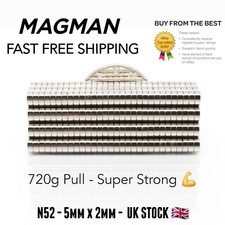 N52 Magnetic Fasteners  5mm x 2mm Disc Magnet Round small UK SELLER 720g PULL