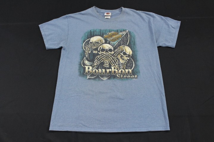 Harley Davidson Mens Large Blue Bourbon Street New Orleans LA T Shirt Skeletons