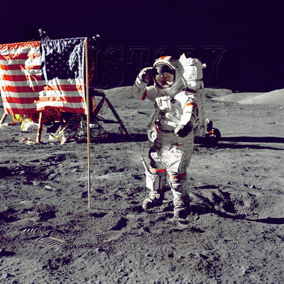 Astronaut Gene Cernan Salute Flag Apollo 17 Moon Landing Photo - GPN-2000-001273