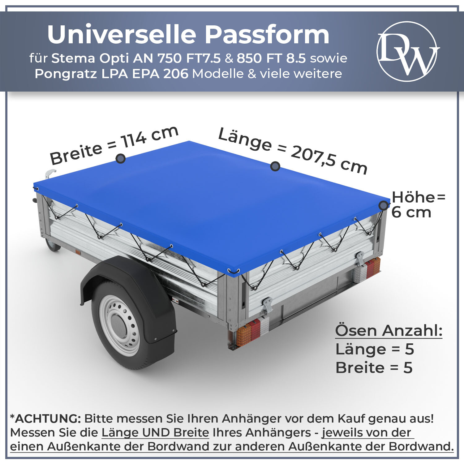 QWORK Anhänger Plane 210x114x90 Cm - 420D PVC, Wasserdicht, Mit Planenseil, Für 750kg