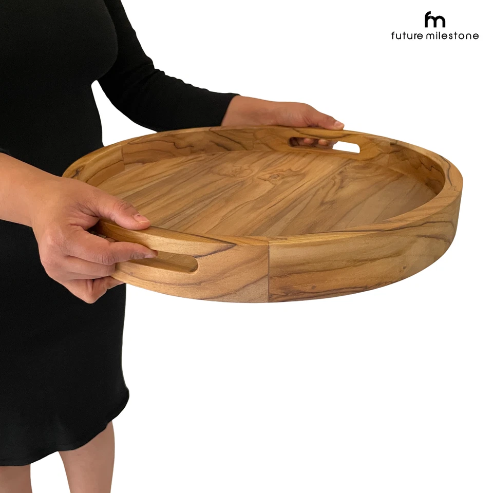 Ottoman Tray Round, Large Tray, Natural Finish Serving Tray, 18" Round Tray - Image 2 of 4