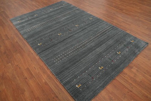 Luxurious Gray Hand-knotted Wool Rug Authentic Gabbeh Rug 5x8 ft - Picture 4 of 12