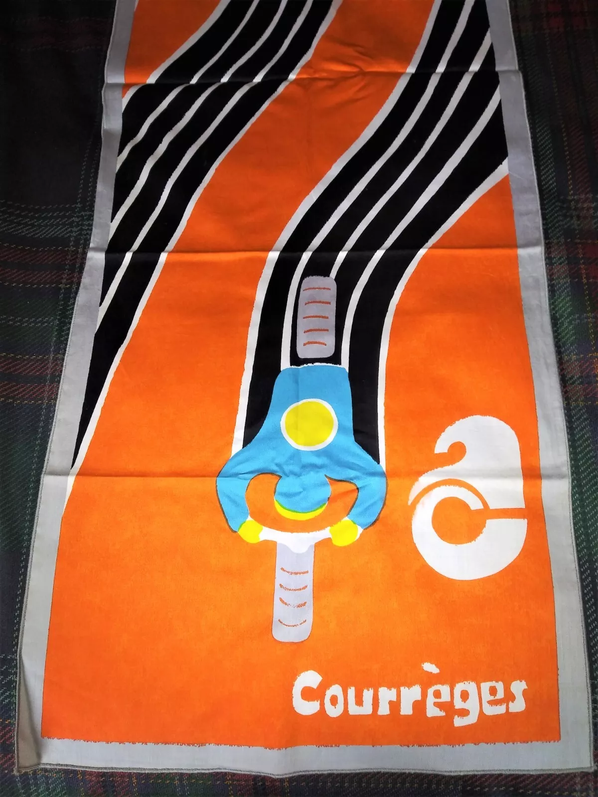 Foulard en coton monogramme logo Courreges Paris moto vintage années 70 état état conditionnel