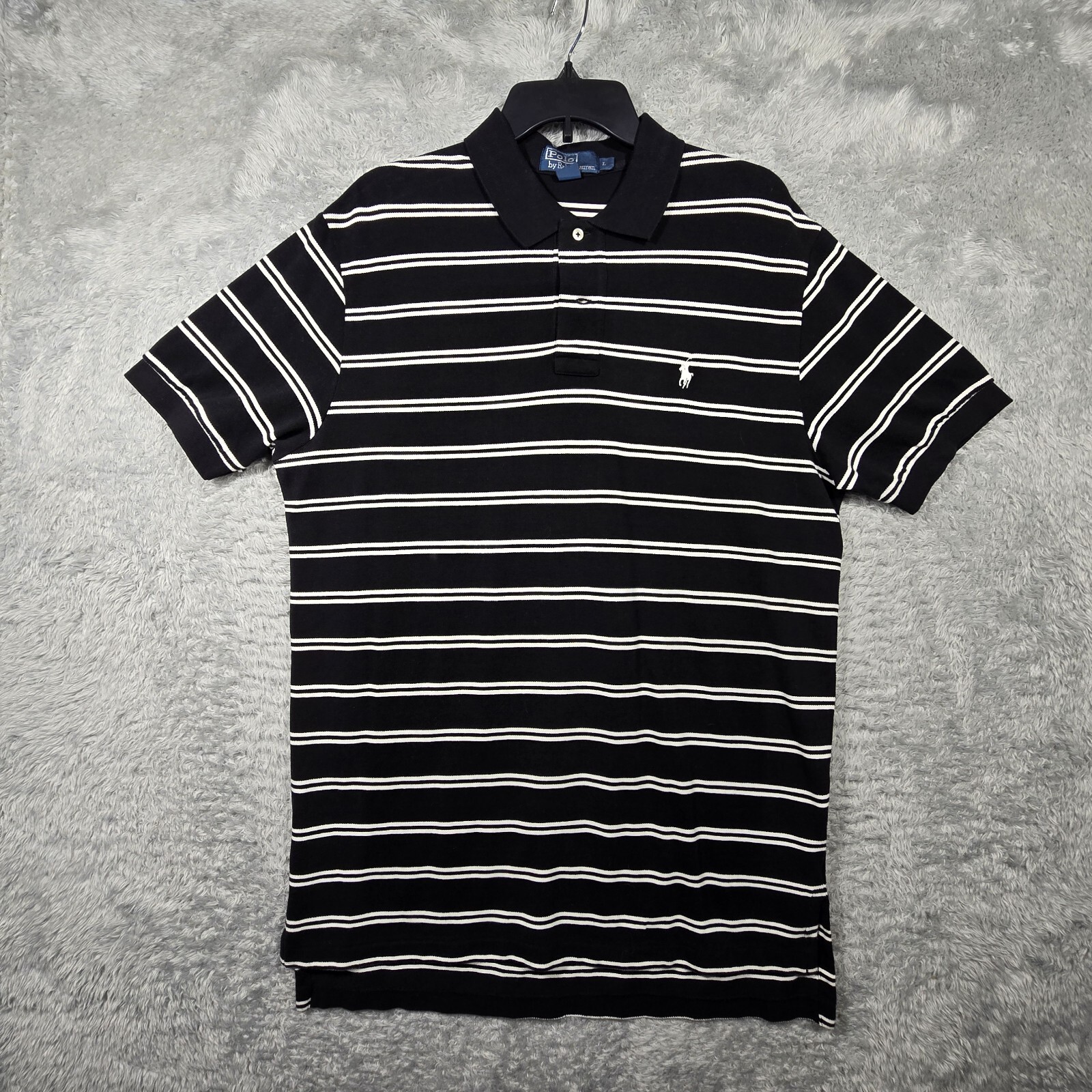 Ralph Lauren camicia uomo grande nera a righe polo golf pony cotone ricamato