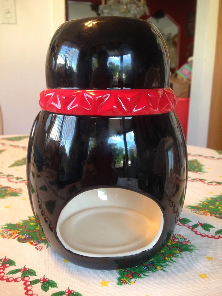 Large Christmas Penguin w Red Bow Tie Votive Tealight Candle Holder Rare New - Image 2 of 4