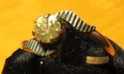 Antique ROMANTIC RHINESTONE & GOLD PLATED & SILVER striated ring