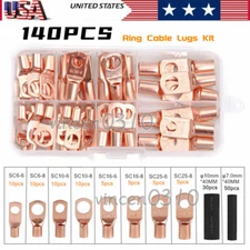 140pcs Copper Wire Lugs Battery Cable Ends Terminal Connectors Assortment Kit US