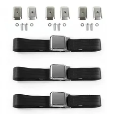 Early Cars 1933 - 1934 Airplane 2pt Black Lap Bench Seat Belt Kit w/ Bracketry -