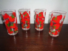4 Vintage COLONY Strawberry 12oz Highball Glasses Tumbler