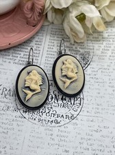 Mermaid Black Silver Wedding Gift Anniversary Earrings Cameo Birthday Sea Life