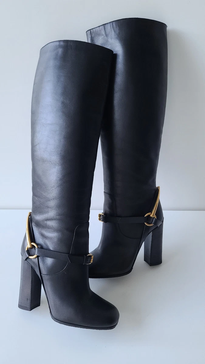 Gucci Knee-High Boots Black Leather