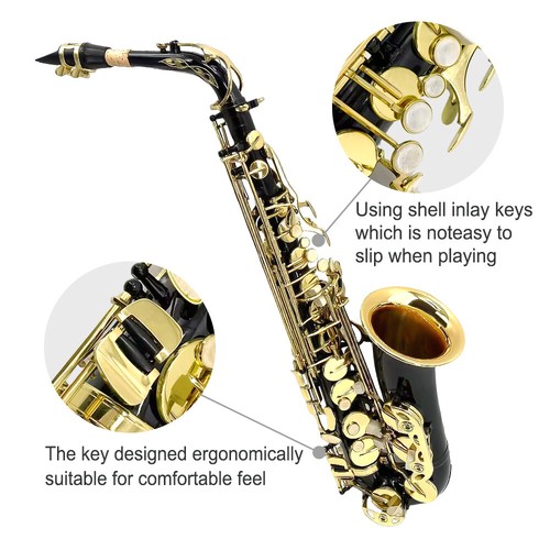 Saxophone Alto Eb Black Lacquer Sax Full Kit With Mouthpiece,Straps, Reeds - Picture 2 of 17